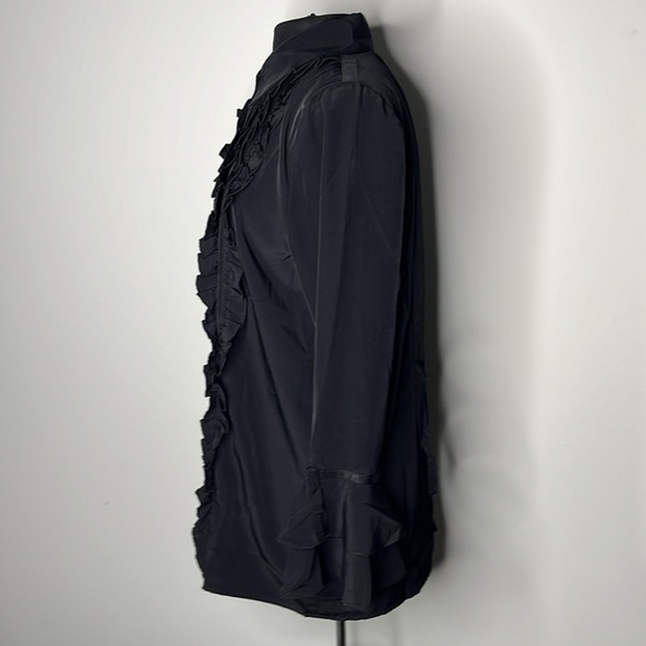 NEWPORT NEWS Women’s Black Ruffled  Button Front Blouse Size M - Picture 2 of 9